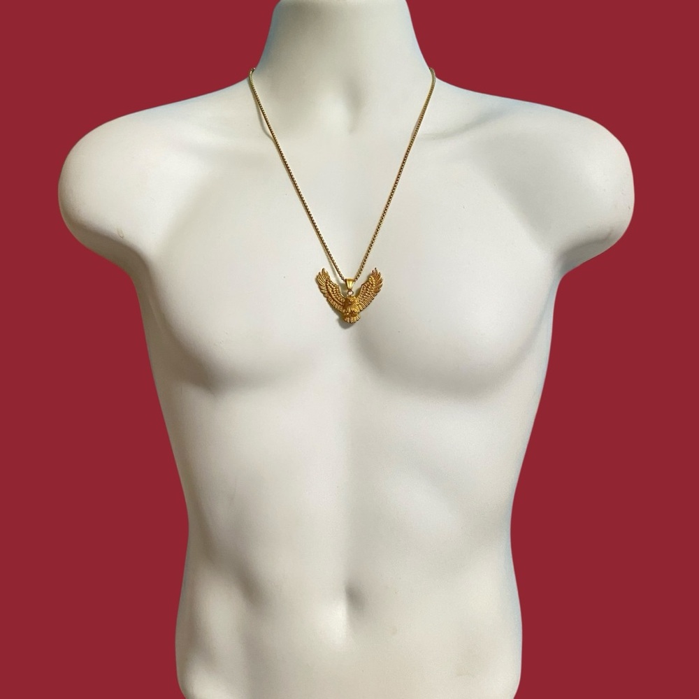 Gold Eagle Men's Pendant Unisex Necklace Patriotic Amulet